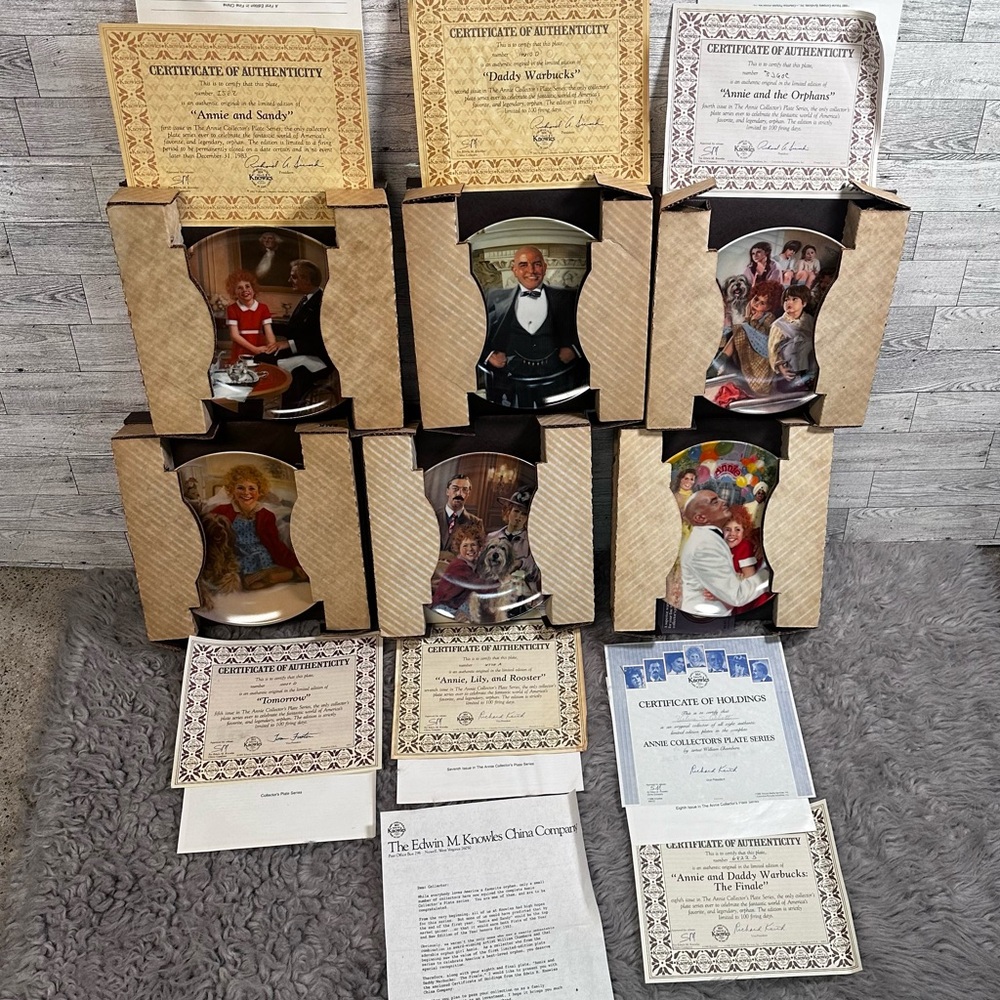 6 -BUNDLE vintage “Annie” plates with Certificate of authenticity